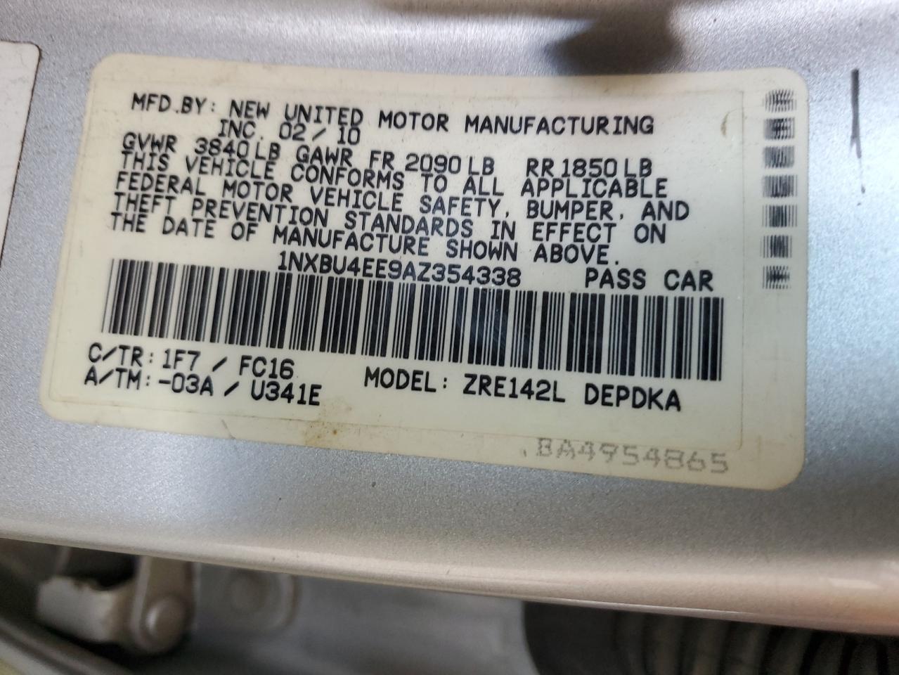 1NXBU4EE9AZ354338 2010 Toyota Corolla Base