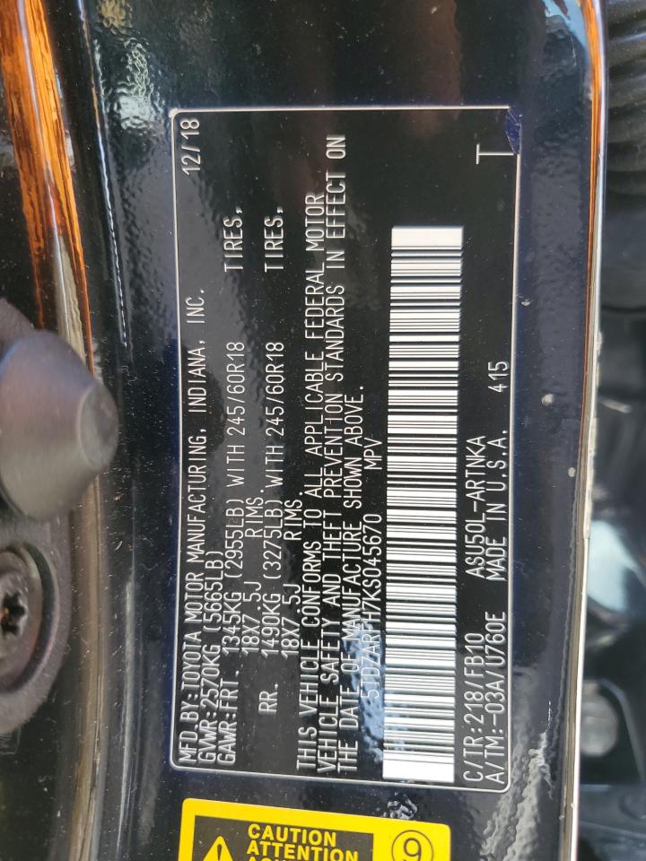 5TDZARFH7KS045670 2019 Toyota Highlander Le