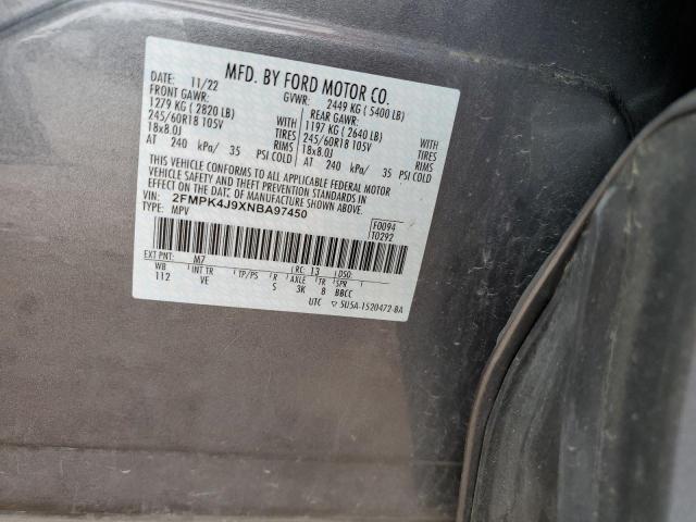 2022 Ford Edge Sel VIN: 2FMPK4J9XNBA97450 Lot: 57620894