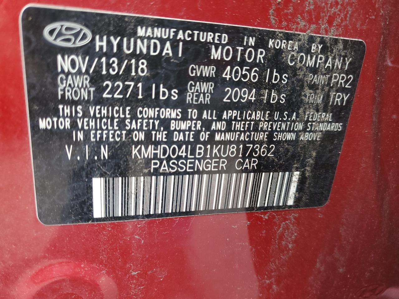 KMHD04LB1KU817362 2019 Hyundai Elantra Sport