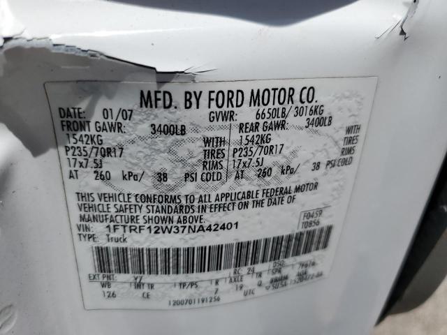 2007 Ford F150 VIN: 1FTRF12W37NA42401 Lot: 60030264