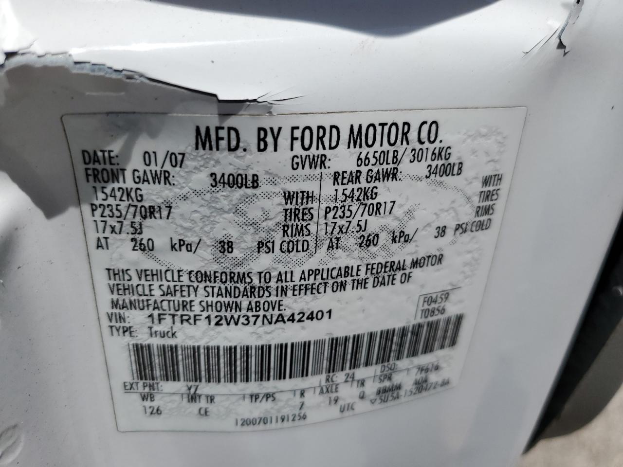 1FTRF12W37NA42401 2007 Ford F150