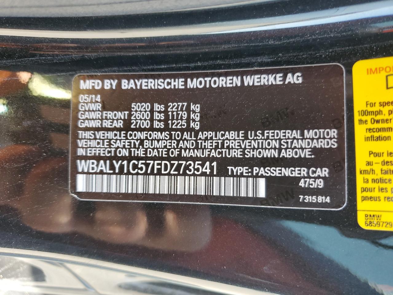 WBALY1C57FDZ73541 2015 BMW 640 Xi