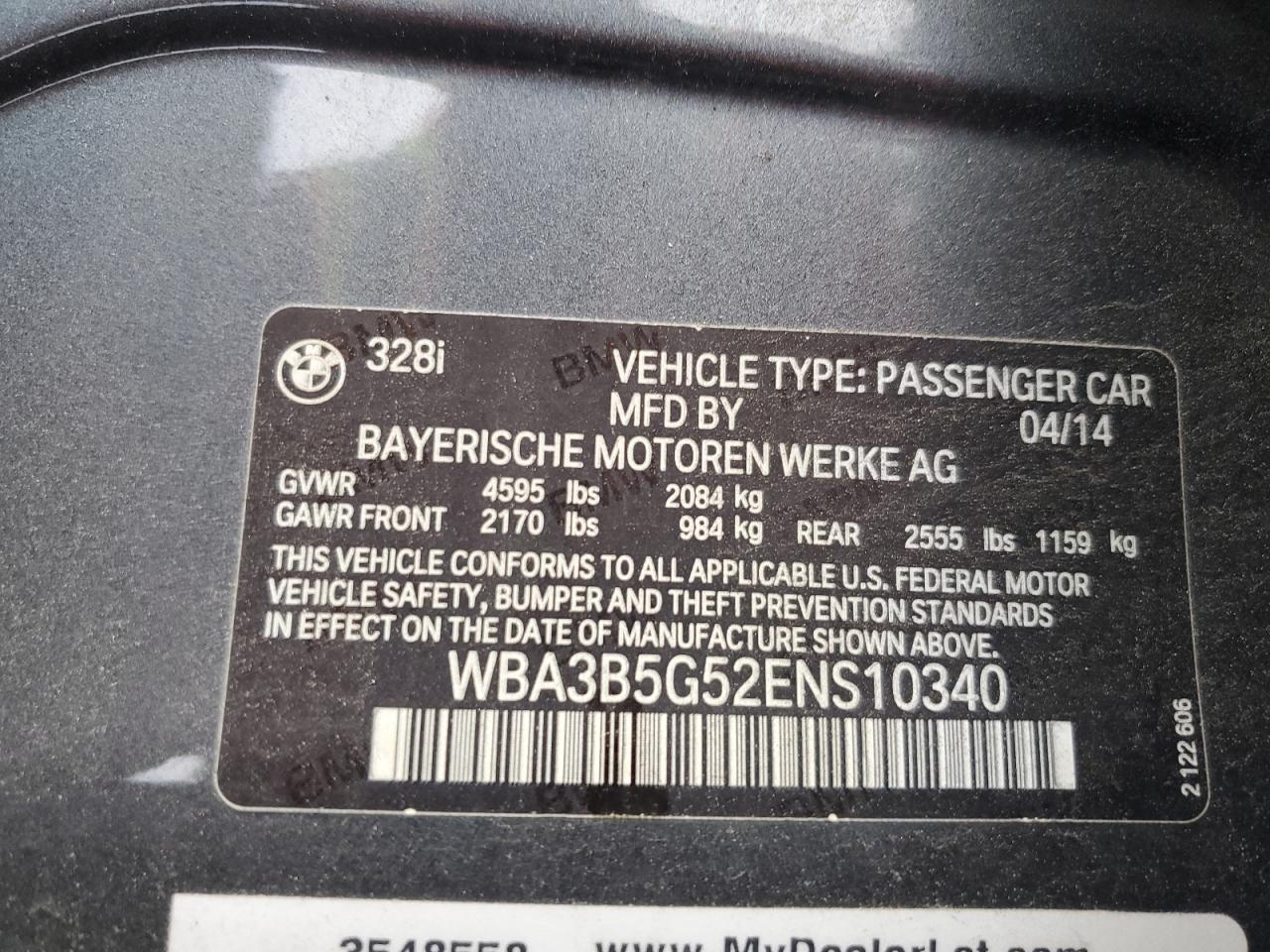 WBA3B5G52ENS10340 2014 BMW 328 Xi Sulev