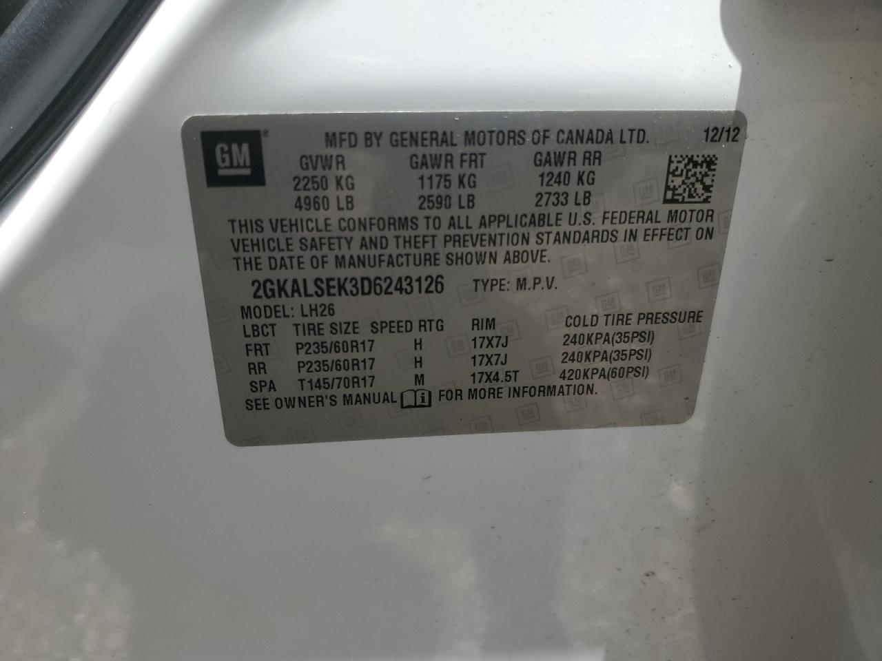 2GKALSEK3D6243126 2013 GMC Terrain Sle