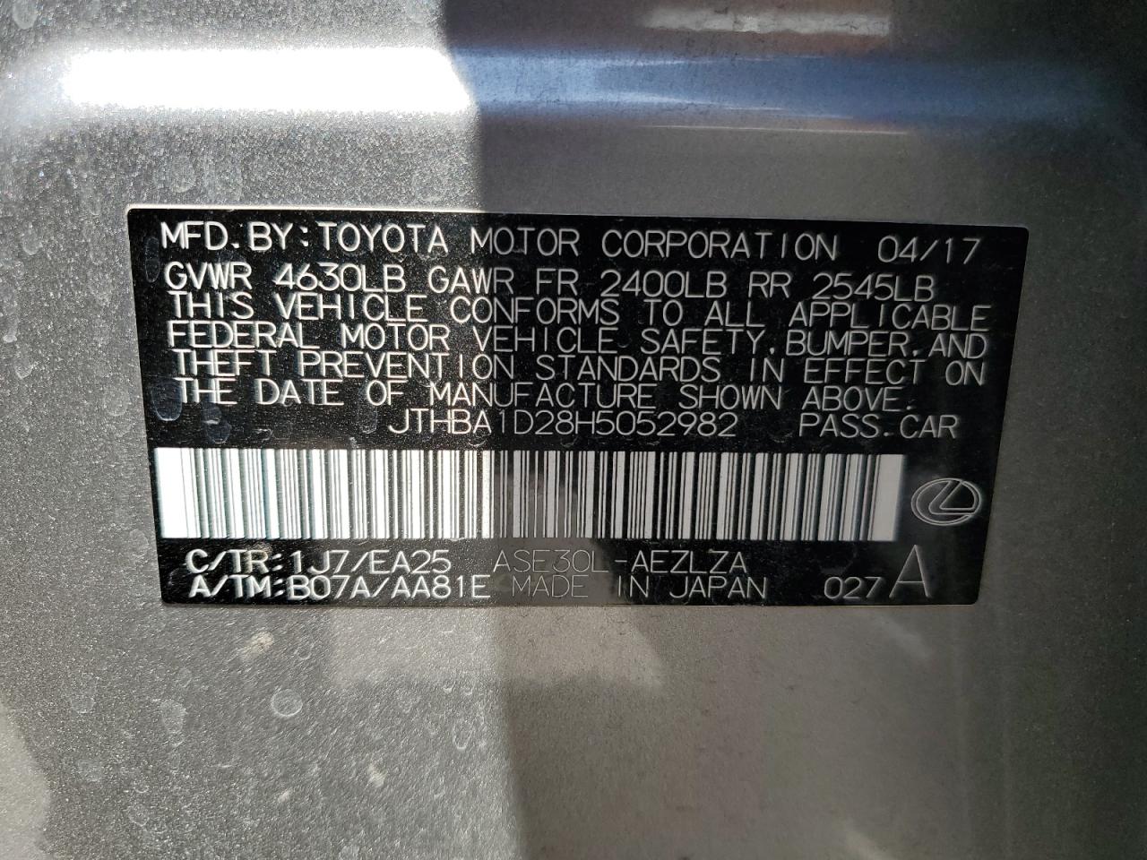 JTHBA1D28H5052982 2017 Lexus Is 200T