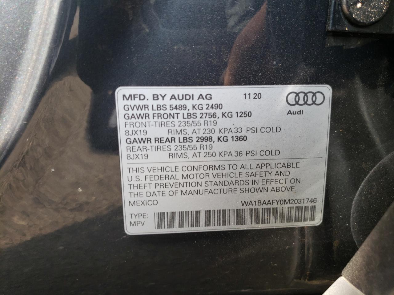 WA1BAAFY0M2031746 2021 Audi Q5 Premium Plus