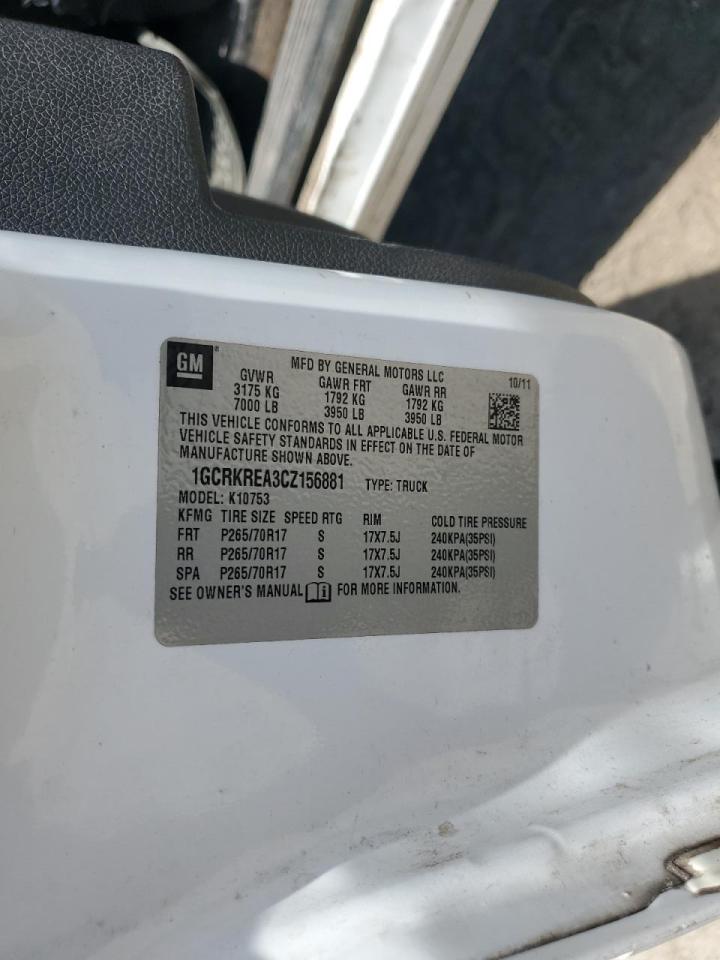 1GCRKREA3CZ156881 2012 Chevrolet Silverado K1500 Ls