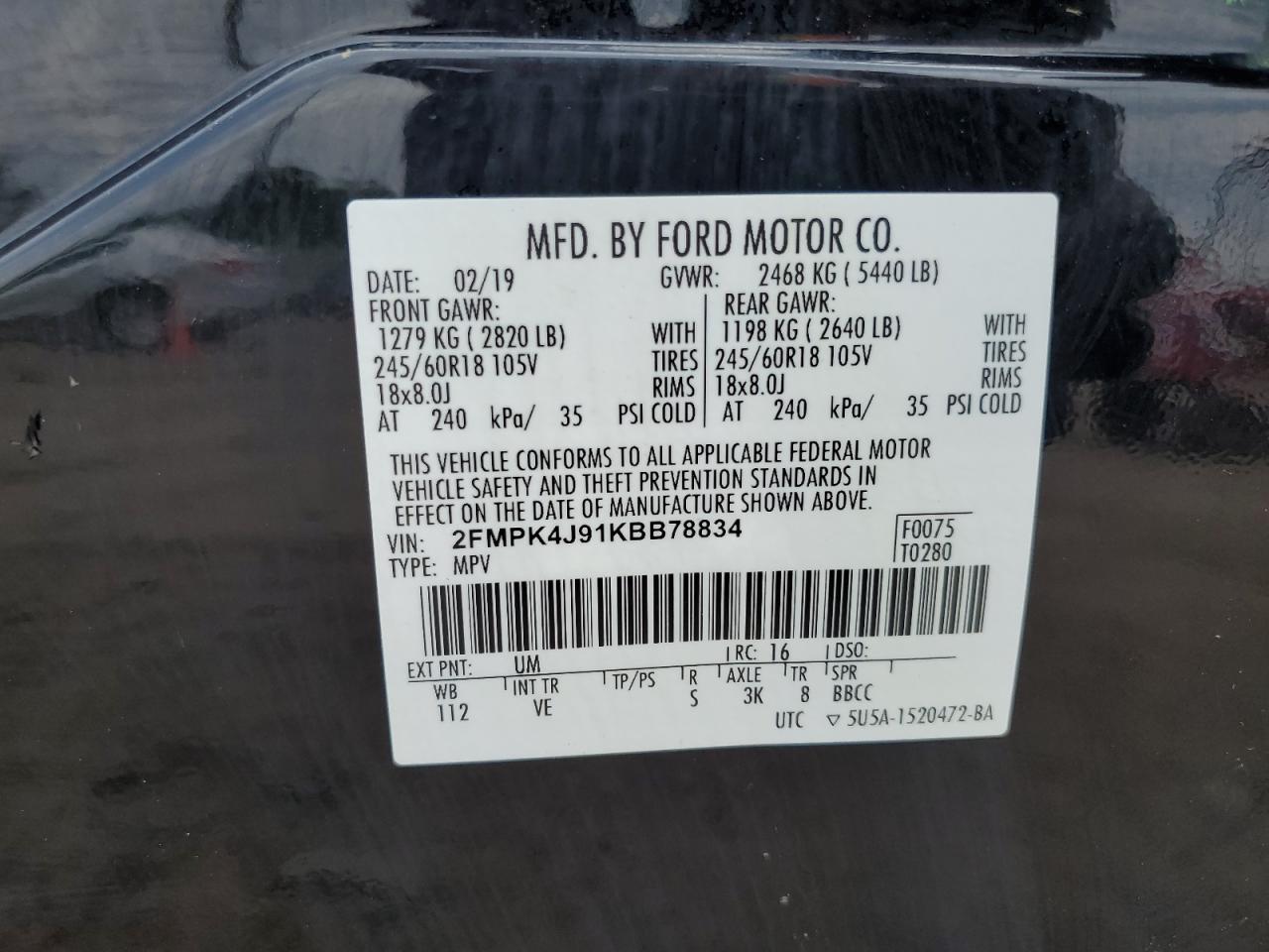 2FMPK4J91KBB78834 2019 Ford Edge Sel