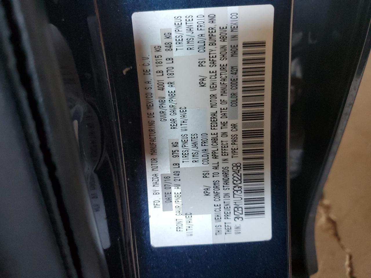 3MZBM1U73GM322498 2016 Mazda 3 Sport