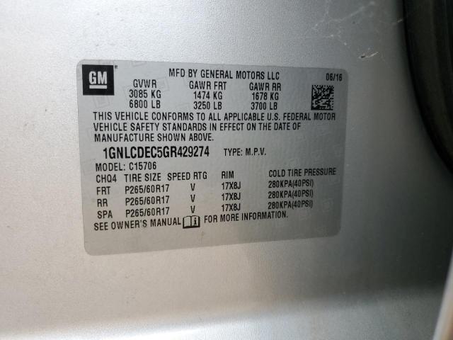 2016 Chevrolet Tahoe Police VIN: 1GNLCDEC5GR429274 Lot: 59925414