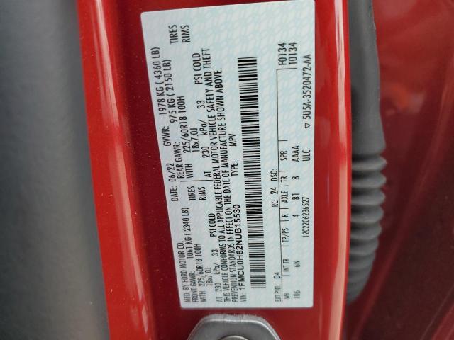 2022 Ford Escape Sel VIN: 1FMCU0H62NUB15530 Lot: 57289914