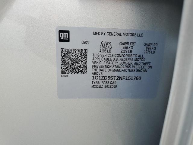 2022 Chevrolet Malibu Lt VIN: 1G1ZD5ST2NF151760 Lot: 59230094