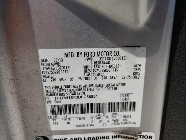 2013 Ford F150 Supercrew VIN: 1FTFW1EF3DFC56891 Lot: 57231514