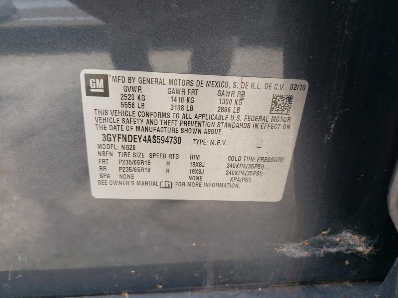 3GYFNDEY4AS594730 2010 Cadillac Srx Luxury Collection