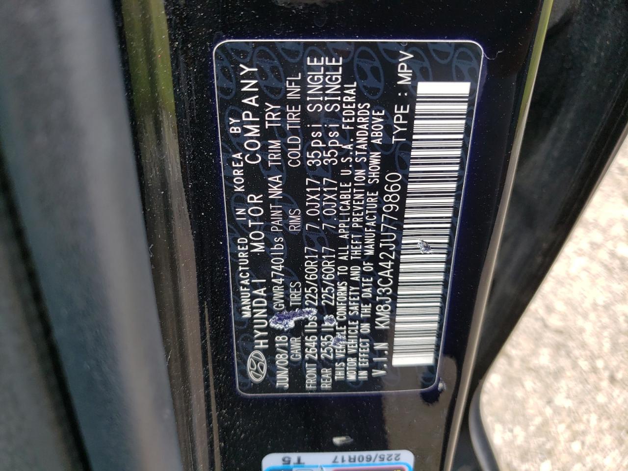 KM8J3CA42JU779860 2018 Hyundai Tucson Sel