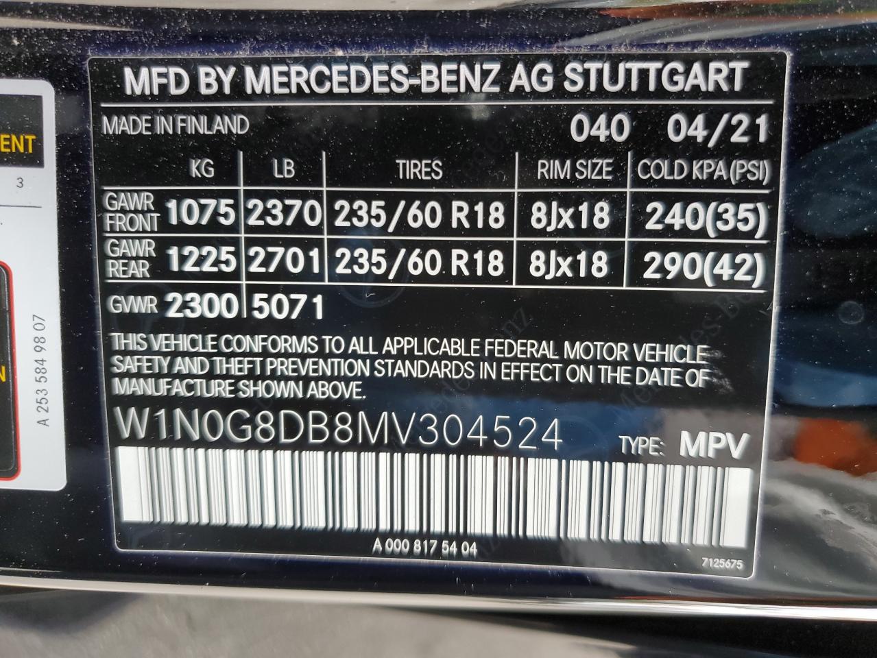 W1N0G8DB8MV304524 2021 Mercedes-Benz Glc 300