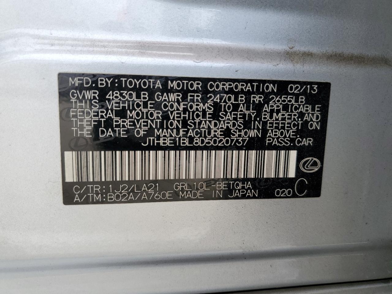 JTHBE1BL8D5020737 2013 Lexus Gs 350