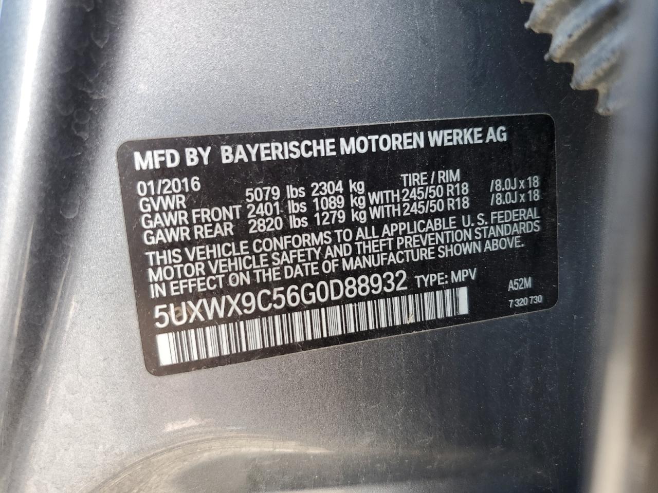 5UXWX9C56G0D88932 2016 BMW X3 xDrive28I