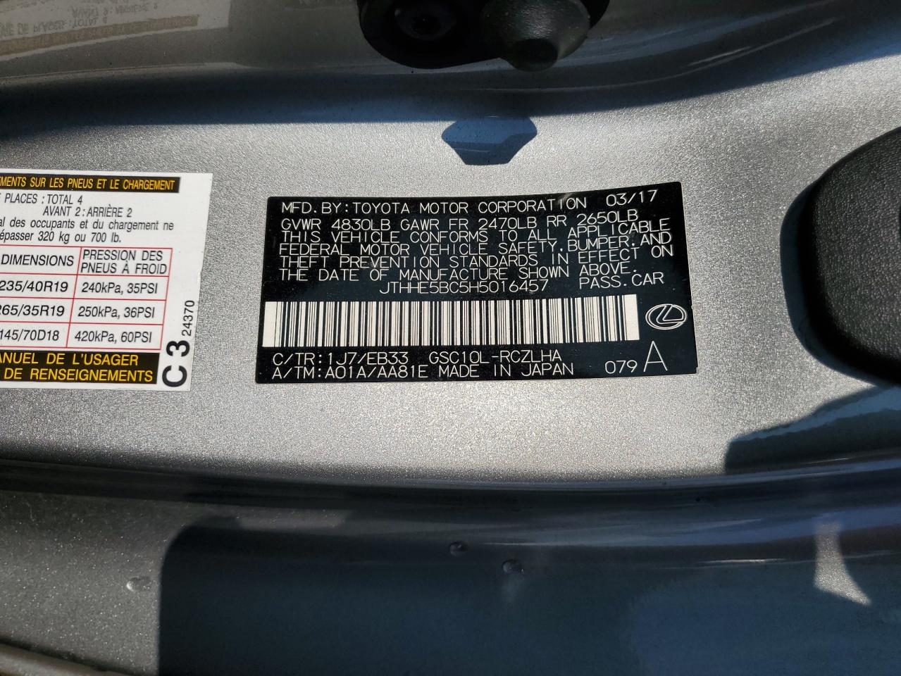 JTHHE5BC5H5016457 2017 Lexus Rc 350