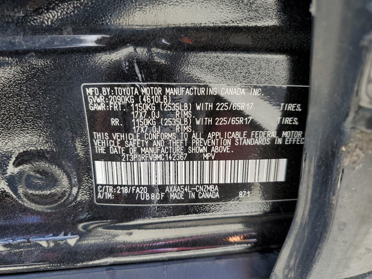 2T3P1RFV9MC142367 2021 Toyota Rav4 Xle