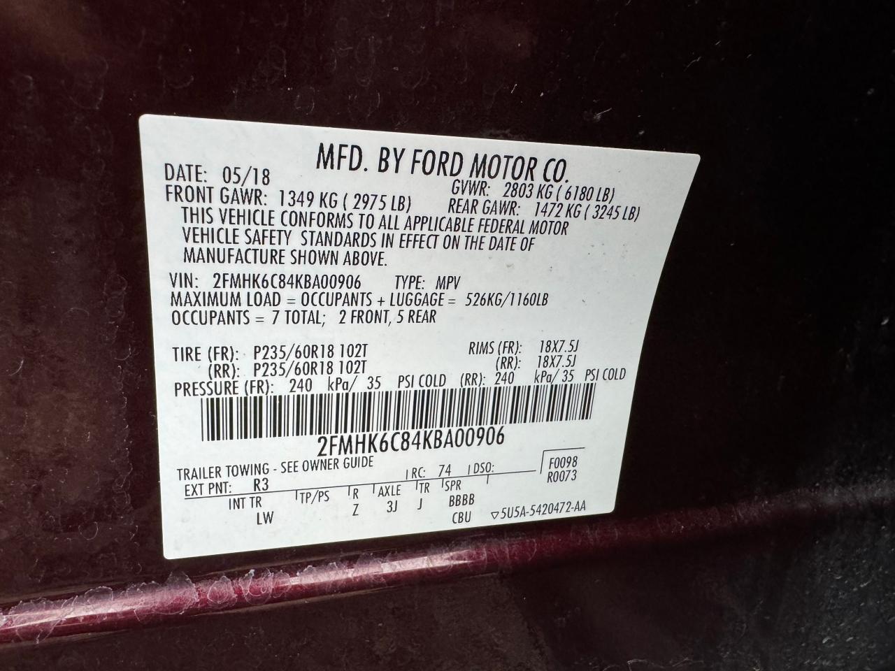 2019 Ford Flex Sel vin: 2FMHK6C84KBA00906