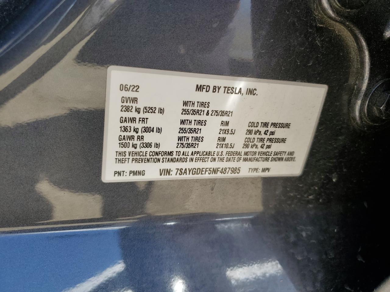 7SAYGDEF5NF487985 2022 Tesla Model Y