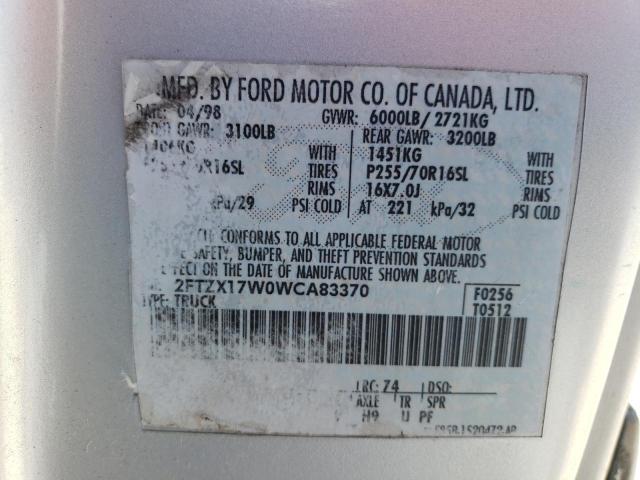 1998 Ford F150 VIN: 2FTZX17W0WCA83370 Lot: 58108214