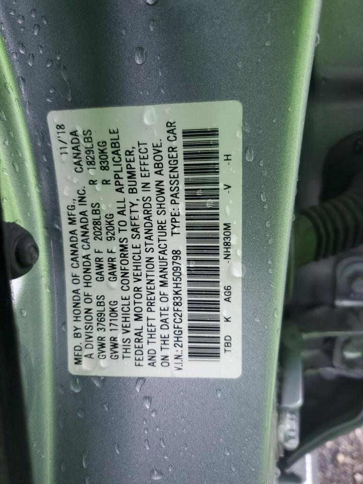 2HGFC2F83KH509798 2019 Honda Civic Sport
