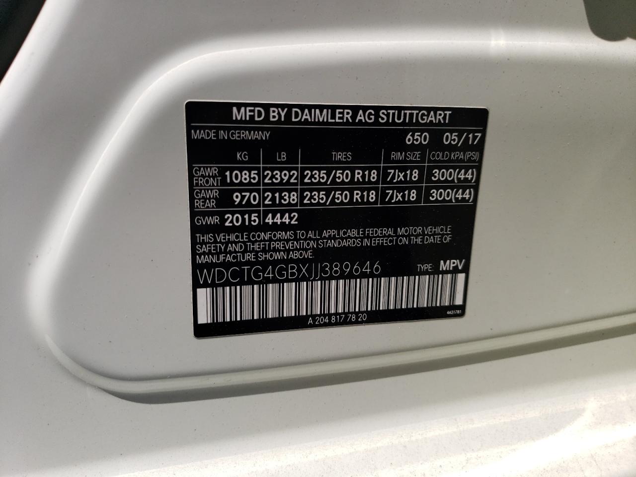 WDCTG4GBXJJ389646 2018 Mercedes-Benz Gla 250 4Matic