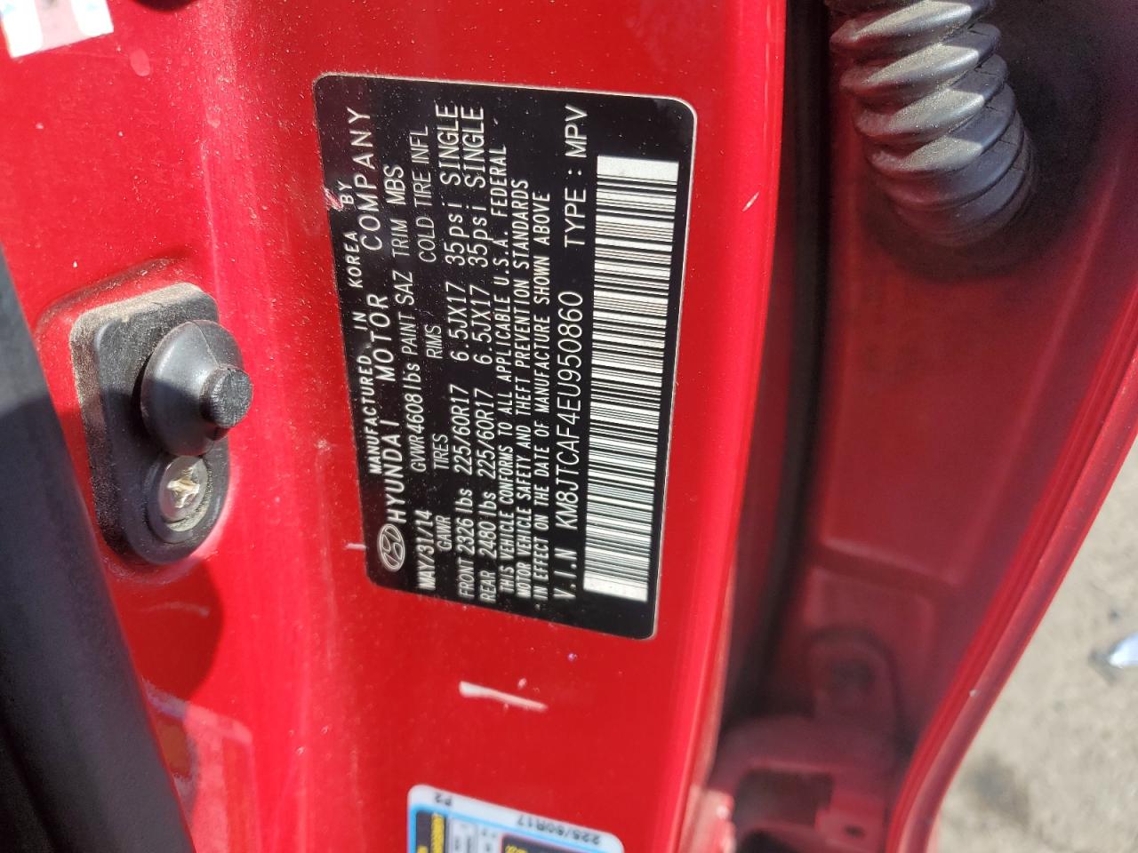 KM8JTCAF4EU950860 2014 Hyundai Tucson Gls