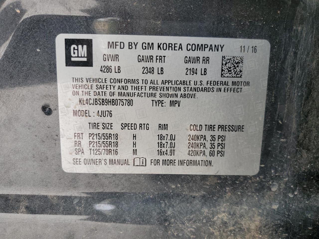 KL4CJBSB9HB075780 2017 Buick Encore Preferred Ii