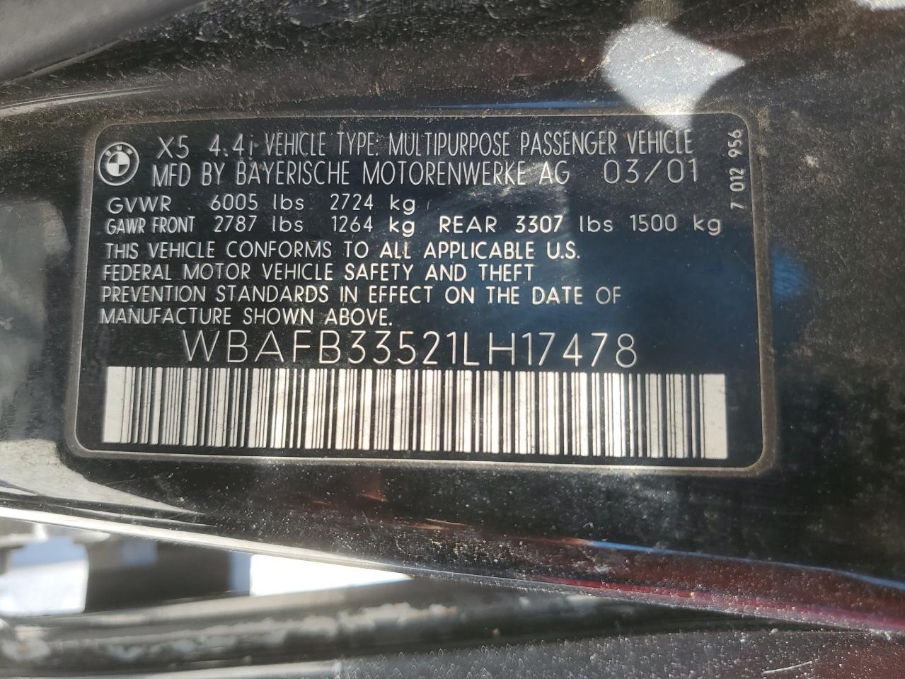 WBAFB33521LH17478 2001 BMW X5 4.4I