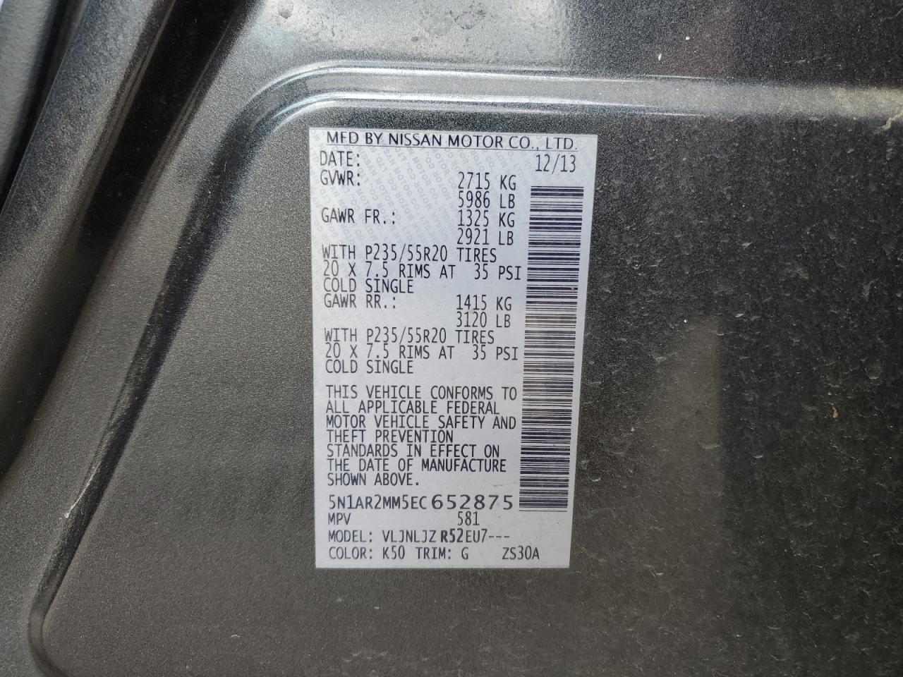 5N1AR2MM5EC652875 2014 Nissan Pathfinder S