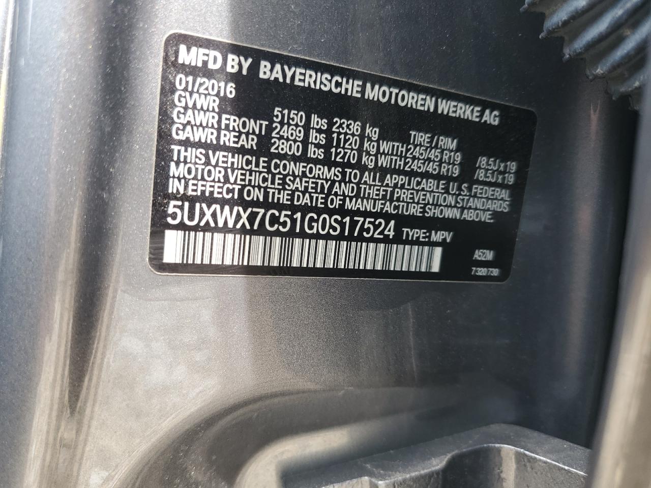 5UXWX7C51G0S17524 2016 BMW X3 xDrive35I