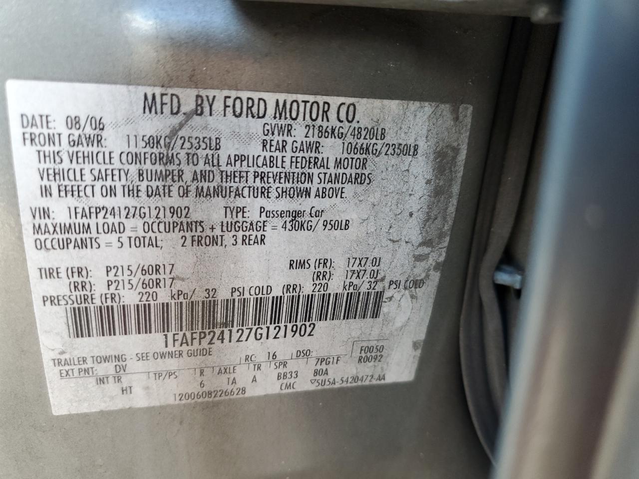 1FAFP24127G121902 2007 Ford Five Hundred Sel