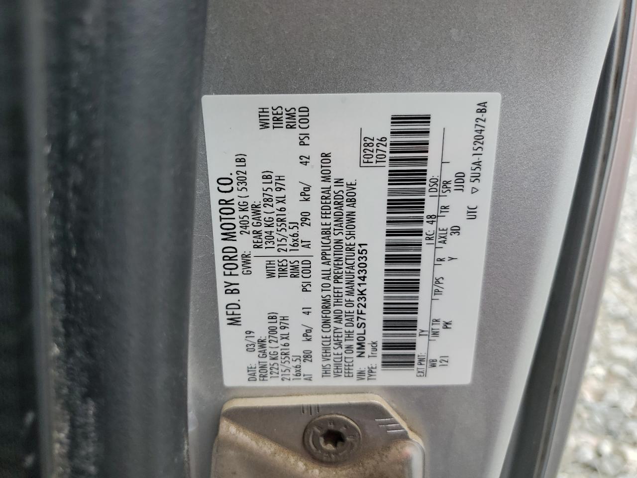 NM0LS7F23K1430351 2019 Ford Transit Connect Xlt