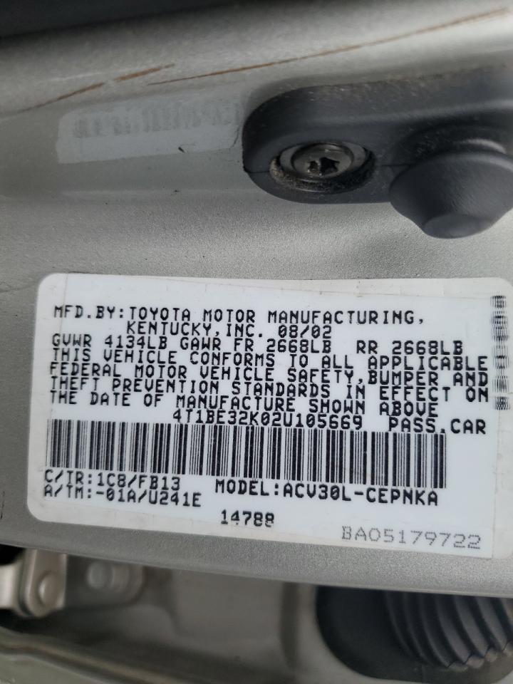 4T1BE32K02U105669 2002 Toyota Camry Le