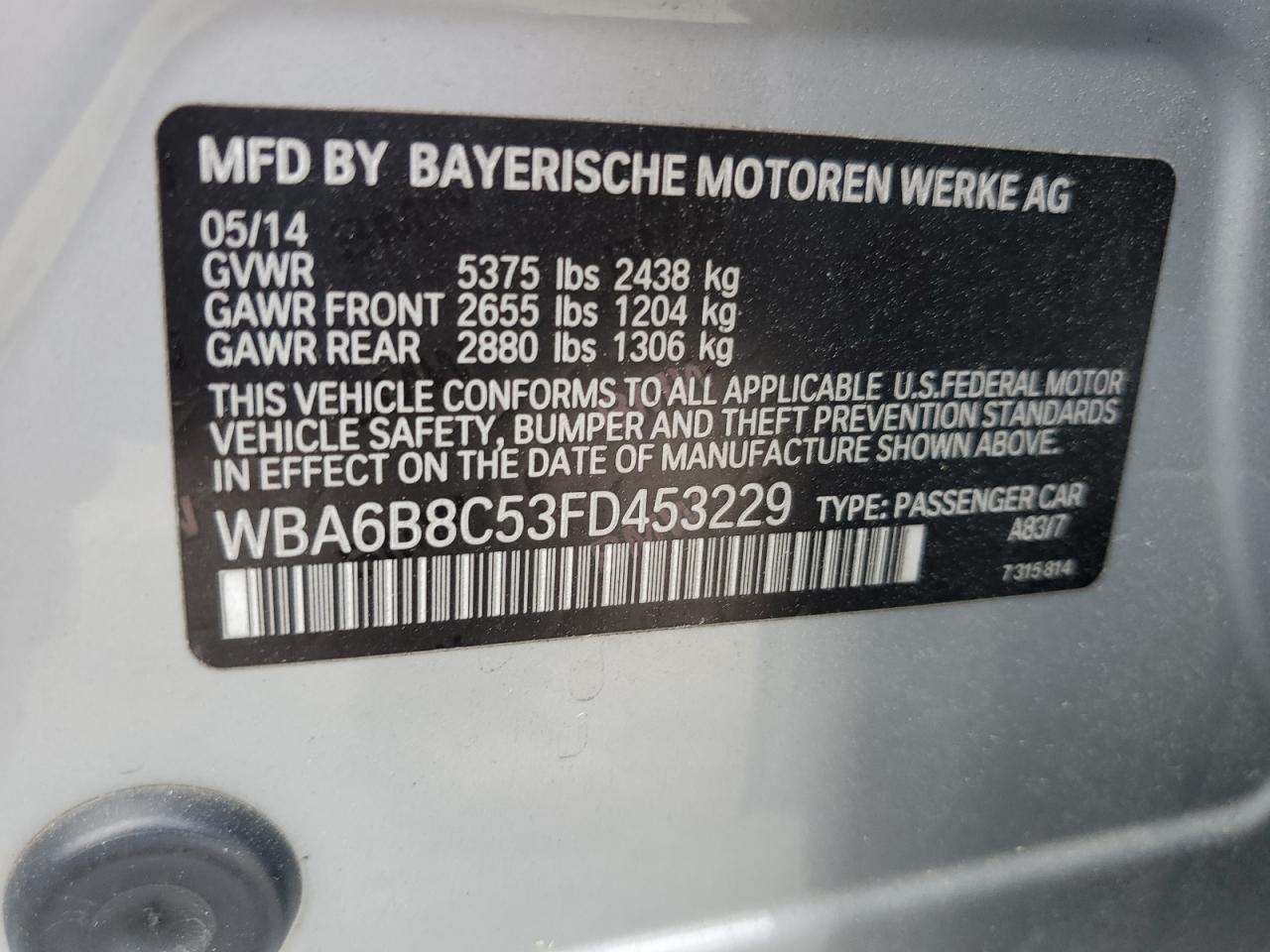 WBA6B8C53FD453229 2015 BMW 640 Xi Gran Coupe