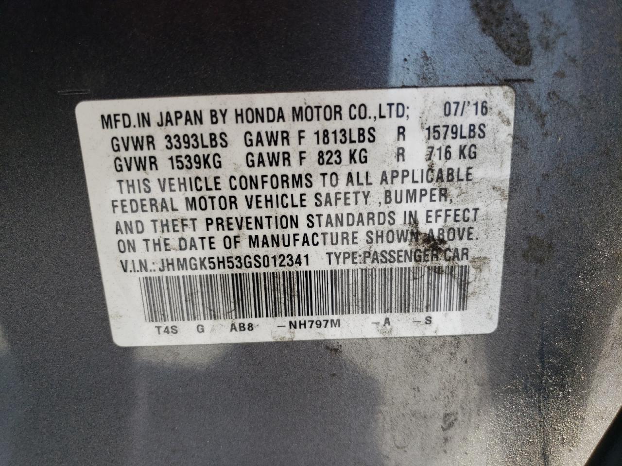 JHMGK5H53GS012341 2016 Honda Fit Lx