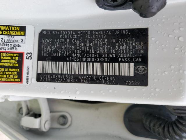 VIN 4T1B61HK0KU736902 2019 Toyota Camry, Xse no.12