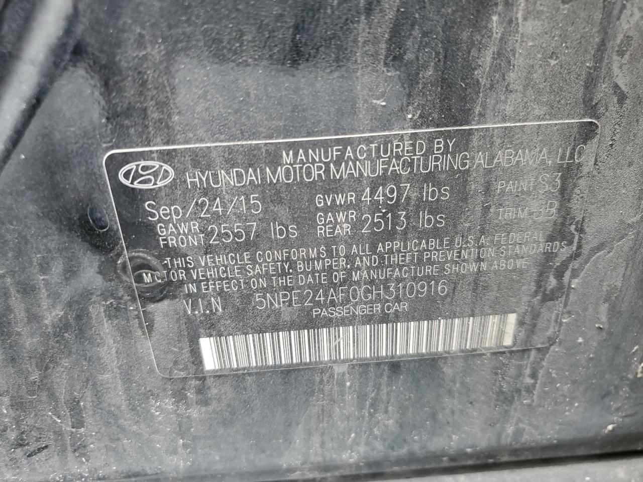 5NPE24AF0GH310916 2016 Hyundai Sonata Se