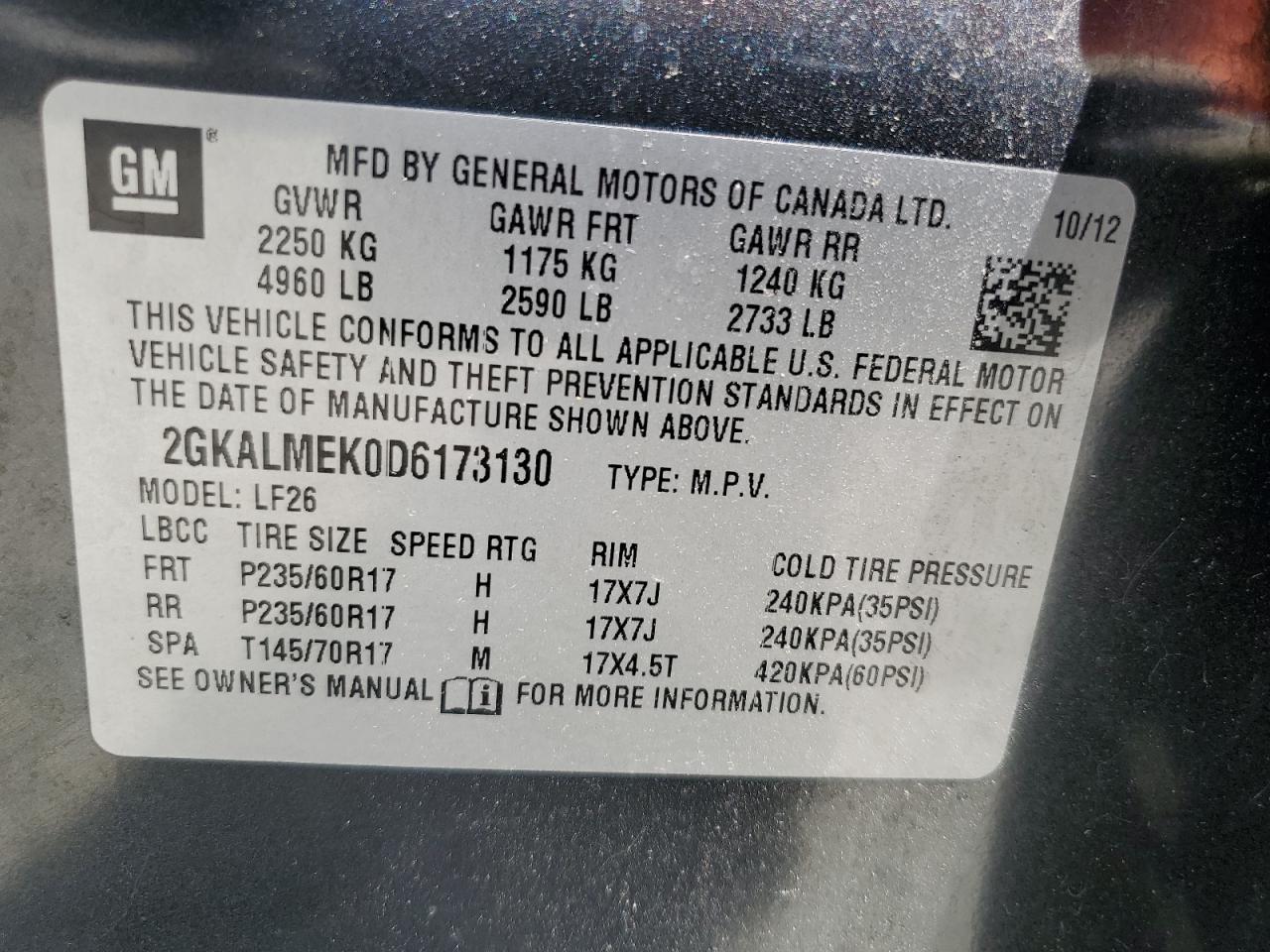 2GKALMEK0D6173130 2013 GMC Terrain Sle