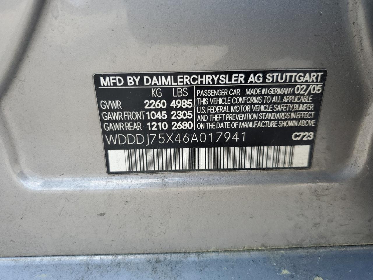 WDDDJ75X46A017941 2006 Mercedes-Benz Cls 500C