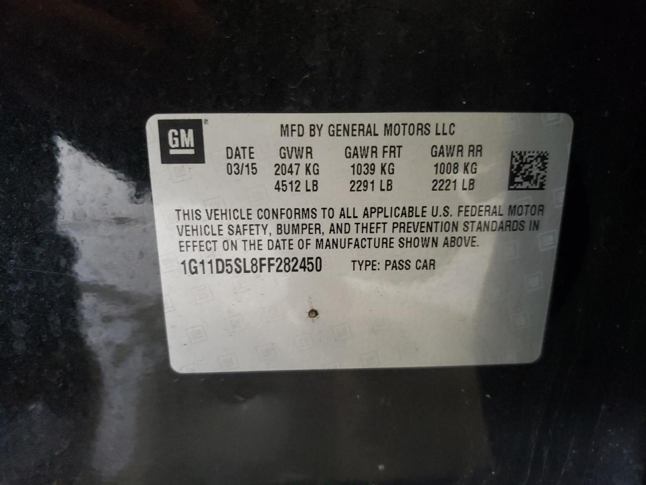 1G11D5SL8FF282450 2015 Chevrolet Malibu 2Lt