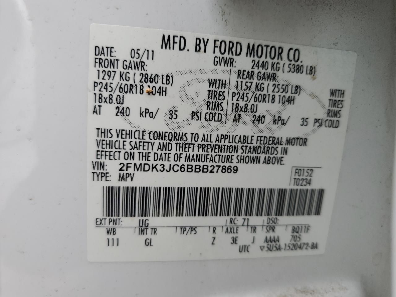 2FMDK3JC6BBB27869 2011 Ford Edge Sel