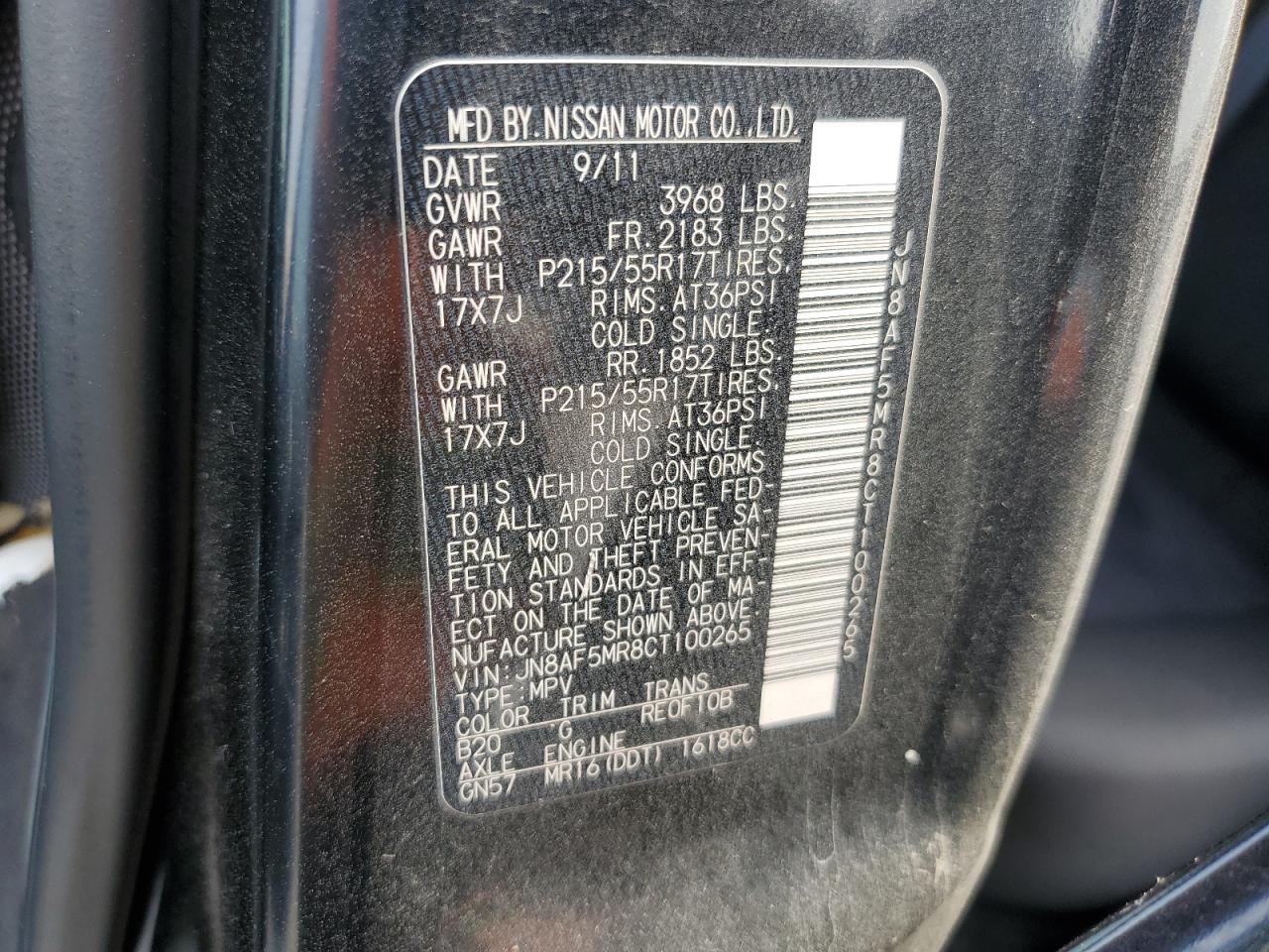 JN8AF5MR8CT100265 2012 Nissan Juke S