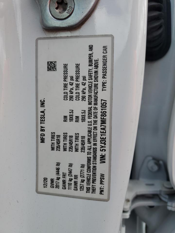 5YJ3E1EA7MF861057 2021 Tesla Model 3