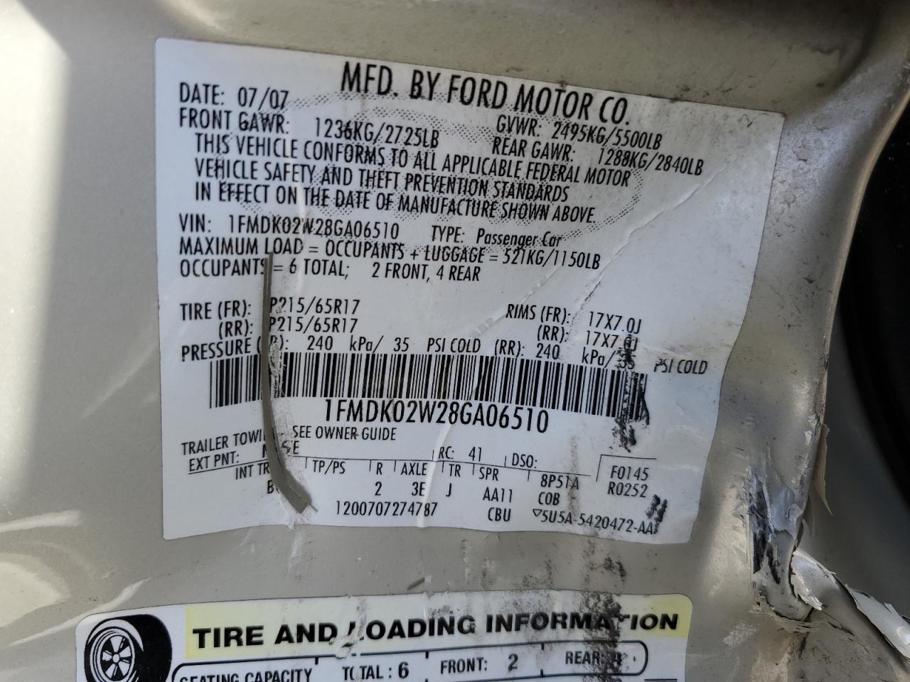 1FMDK02W28GA06510 2008 Ford Taurus X Sel