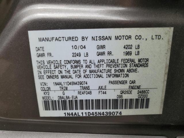 2005 Nissan Altima S VIN: 1N4AL11D45N439074 Lot: 58080064